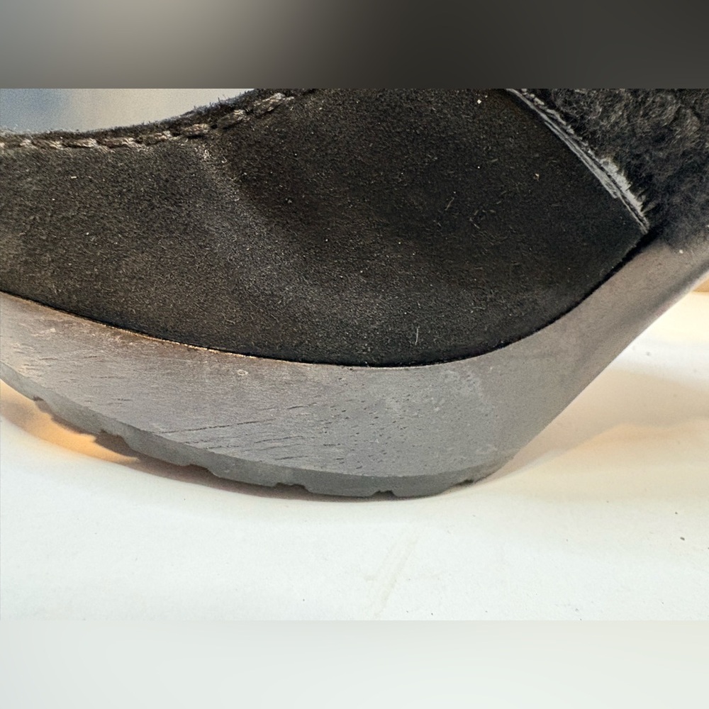 Coach Idyle Platform Mules in Black Suede and Faux-Shearling with Chain - Picture 12 of 16